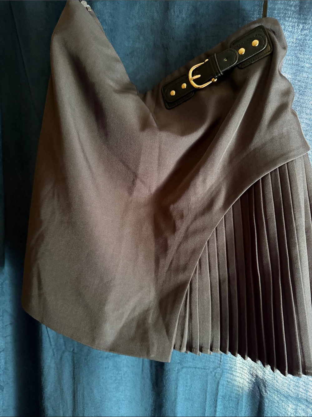 Commense Asymmetrical Black Skirt with Black Buckle Trim